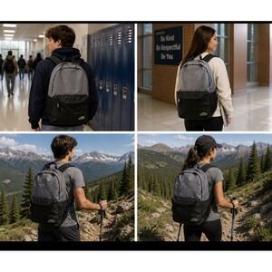 TrailMaker Equipment  Zippered Backpack Black &Gray New With Tags School